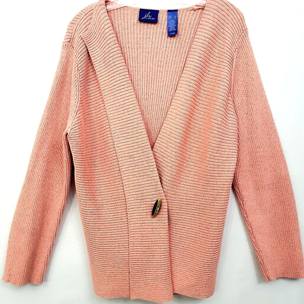 Nwot Jh Collectibles Salmon w/Soft Gold Metallic Shimmer Ribbed Cardigan